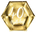 TALERZYKI ZŁOTE 40TH BIRTHDAY CZTERDZIESTKA 6 SZT