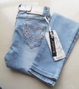 #587 Синие джинсовые брюки скинни, стразы, XS/26