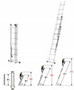 Hliníkový rebrík 3x11 MULTIFUNKČNÁ na schody 7,65m 150kg + DARČEK ABIKO Pracovná výška 8.45 m