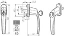 Оконная ручка с ключом, запираемая, ЗОЛОТО, штифт 45 мм.
