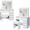 БЕЛЫЙ КОСМЕТИЧЕСКИЙ СТОЛИК С ЗЕРКАЛОМ И ТАБУРОМ 12 СВЕТОДИОДНЫХ ЛАМПОЧЕК REHA M