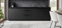Черный модульный комплект напольной кухонной мебели, 260 см. Черный коврик