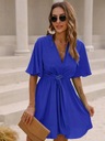 Sukienka zwiewna rozkloszowana taliowana L 40 Kolor niebieski