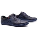 Кожаные мужские ажурные летние туфли на шнуровке POLISH 402L SZ темно-синие 42