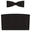 Черный ремень для смокинга с тонким галстуком-бабочкой и нагрудным платком.
