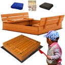 ДЕРЕВЯННАЯ ПЕСОЧНИЦА, ПРОПИТАННАЯ, 100 СМ, ЗАКРЫТАЯ С СКАМЬЯМИ + АКСЕССУАРЫ