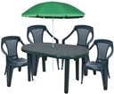 4+1 ПЛАСТИКОВЫЙ ЗЕЛЕНЫЙ НАБОР ИЗ ЯРКИХ СТУЛЬЕВ СТОЛ-ЗОНТИК