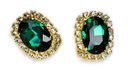 Золотые серьги-клипсы с зелеными изумрудными цирконами и кристаллами Jablonex Elegant