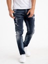 Módne Pánske džínsové nohavice s dierami čierne 30 Strih rovný