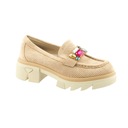 DAMSKIE MOKASYNY BEŻOWE PÓŁBUTY ZAMSZOWE LOAFERSY KAMIENIE NA PLATFORMIE