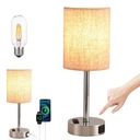 LAMPA STOŁOWA NOCNA PŁÓCIENNY ABAŻUR Z PORTAMI USB + ŻARÓWKA E27