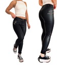 W822 CZARNE WOSKOWANE SPODNIE BIODRÓWKI NISKI STAN damskie eleganckie 38 M