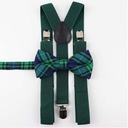 Детские зеленые подтяжки и зеленый клетчатый галстук.
