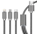 Плетеный кабель 3 в 1 MICRO USB/USB C/Lightning 2,1 А