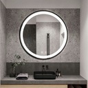 MMJ Подвесное зеркало со светодиодной подсветкой, 60 см, черная рама, круглое с подсветкой
