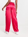 New Look Różowe satynowe spodnie bojówki L Kolor różowy