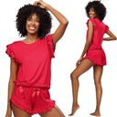 Dkaren Короткая женская пижама из двух частей из вискозы с оборками, красная
