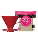 HARIO DRIP V60-02 КРАСНЫЙ + КОРИЧНЕВЫЙ БУМАЖНЫЕ ФИЛЬТРЫ 100 шт.