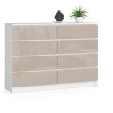 Белый комод 140, 8 ящиков, глянцевый капучино