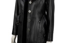 Čierny Dámsky kožený kabát klasický s remienkom DORJAN KRN450 XS Dominujúci vzor bez vzoru