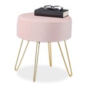 Zamatová ružová stolička s kovovými zlatými nohami taburetka