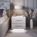 Nočný stolík LINA LUX biely s doskou v lesku LED úchytky chróm Hĺbka nábytku 39 cm