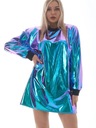 Dámske ležérne voľné holografické šaty s výstrihom do O, dlhé S Veľkosť XL