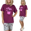 ЖЕНСКИЕ ПИЖАМЫ С ЦВЕТАМИ, ШОРТЫ БОЛЬШОГО РАЗМЕРА #2XL