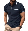 МОДНАЯ МУЖСКАЯ ФУТБОЛКА ПОЛО С КОРОТКИМИ РУКАВАМИ С КАРМАНОМ, СИНЯЯ XXL (56)