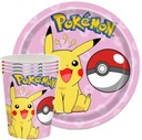 НОВЫЙ РОЗОВЫЙ НАБОР НА ДЕНЬ РОЖДЕНИЯ POKEMON, ТАРЕЛКИ, КРУЖКИ, PIKACHU POKEBALL