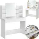 БЕЛЫЙ КОСМЕТИЧЕСКИЙ СТОЛИК, БОЛЬШОЕ ЗЕРКАЛО, ПОЛКИ С ЯЩИКАМИ