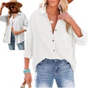 ЭЛЕГАНТНАЯ ЖЕНСКАЯ МИСЛИНОВАЯ РУБАШКА, СВОБОДНАЯ, ОВЕРСАЙЗ, СТИЛЬНАЯ, БЕЛАЯ, XL