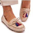 ЗАМШЕВЫЕ МОКАСИНЫ С БАНТОМ И БАХОЙ, БЕЖЕВЫЙ 41