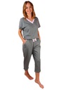 Женская хлопковая пижама с брюками с V-образным вырезом 3/4 L
