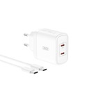 Зарядное устройство XO CE08 PD 50 Вт 2x USB-C белый + кабель USB-C - USB-C