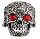 Кольцо-печатка с мексиканским черепом и красными цирконами