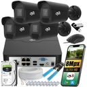 НАБОР ЧЕРНЫХ КАМЕР НАБЛЮДЕНИЯ 8MPX IP POE 4 НАРУЖНЫЕ КАМЕРЫ 1ТБ
