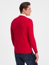 Pánsky sveter s výstrihom a golierom červený V4 OM-SWSW-0102 S Dominujúca farba červená