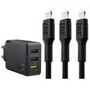 3 светодиодных кабеля Lightning длиной 1,2 м + Green Cell 30 Вт 3 настенных зарядных устройства USB-A