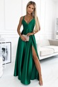 LUNA elegantné dlhé saténové šaty s výstrihom FLAŠKOVÁ ZELENÁ - XS Pohlavie Výrobok pre ženy