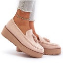 MOKASYNY DAMSKIE NA PLATFORMIE Z FRĘDZLAMI JASNOBEŻOWE 36