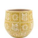 ЖЕЛТЫЙ КЕРАМИЧЕСКИЙ ГОРШОК С КРЫШКОЙ БЕЛЫЕ ЦВЕТЫ18