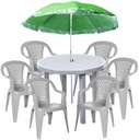 6+1 КОМПЛЕКТ ПЛАСТИКОВЫХ СТУЛЬЕВ СТОЛ ЗОНТИК СЕРЫЙ