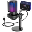 МИКРОФОН С ЭФФЕКТОМ RGB, КНОПКА ОТКЛЮЧЕНИЯ ЗВУКА, ВХОД ДЛЯ НАУШНИКОВ 3,5 ММ.