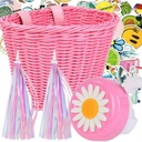 ВЕЛОСИПЕДНАЯ КОРЗИНА ДЛЯ ДЕВОЧКИ, РОЗОВАЯ, НАКЛЕЙКИ, БАРОШКА, КОЛОКОЛЬЧИК