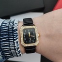Женские черные часы с цирконами, цифрами, прямоугольным растягивающимся браслетом