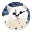 Часы настенные бесшумные БЕЛЫЙ КОШКА ГОЛУБЫЕ ГЛАЗА диам.