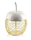 DUŻY ZŁOTY KOSZYK Z PORCELANOWĄ POKRYWKĄ JABŁKO