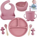 СИЛИКОНОВЫЙ ОБЕДЕННЫЙ НАБОР ИЗ 8 ПРЕДМЕТОВ. ДЕТСКИЙ РОЗОВЫЙ КОМПЛЕКТ