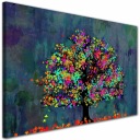 Картина на холсте для гостиной на стене: ДЕРЕВО, РАЗНОЦВЕТНЫЕ СИНИЕ ЛИСТЬЯ.